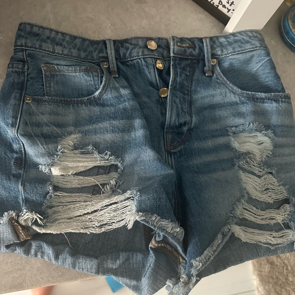 Good American Ripped Blue Denim Shorts